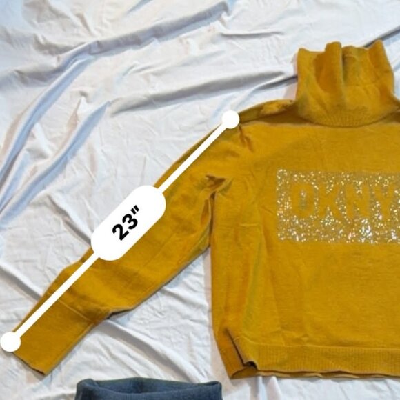 3 DKNY Turtleneck Logo Studded Sweaters - SIZE LARGE (Gold, Blue, and Black) - Picture 10 of 11
